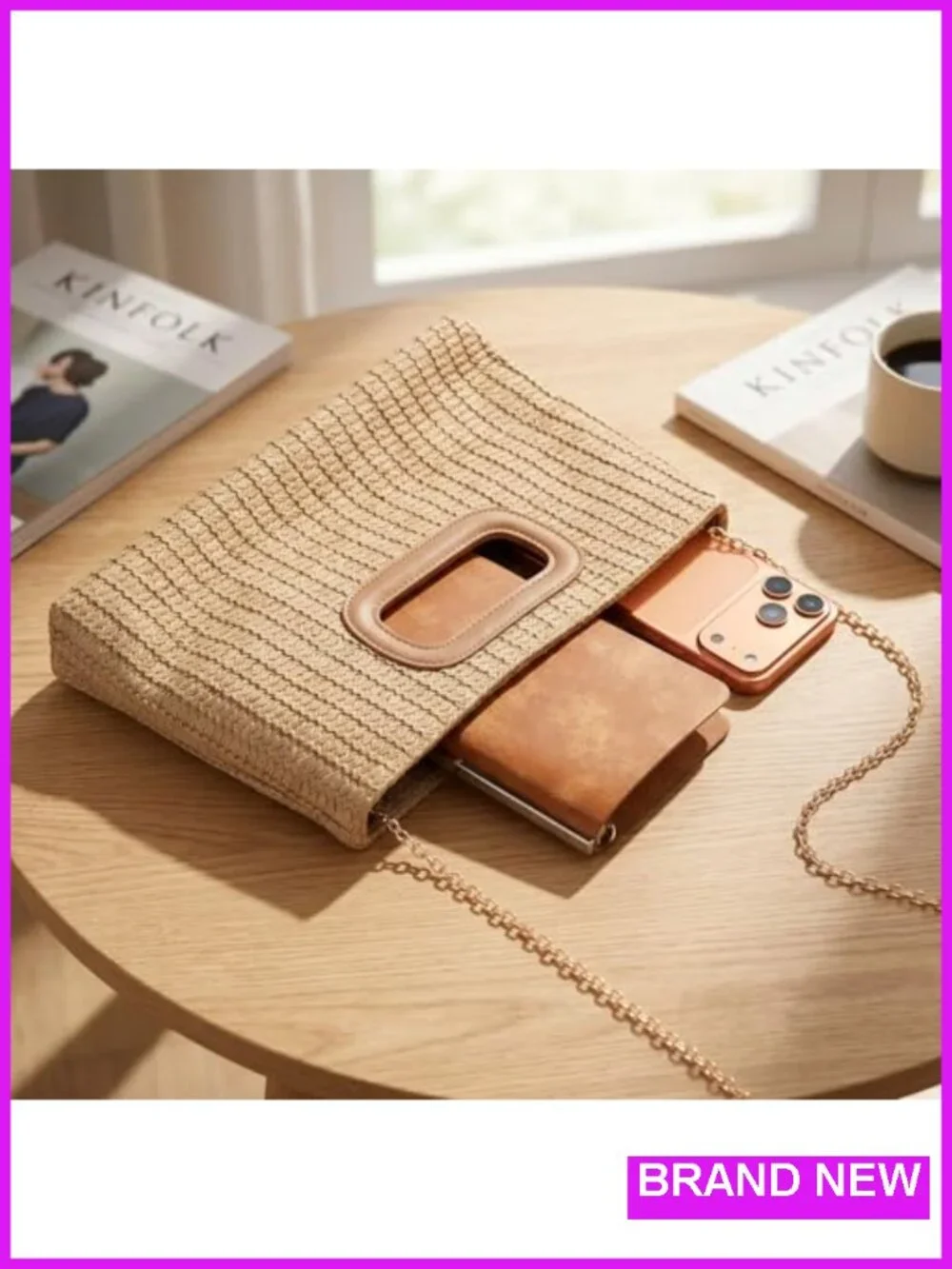 Straw Clutch Purse with Top Handle, Crossbody Bag for Summer